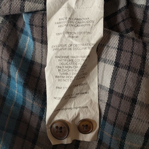 Penguin Classic Fit Blue Black Gray Madras Plaid Flannel Button‎ Shirt Mens Lg - Picture 6 of 9